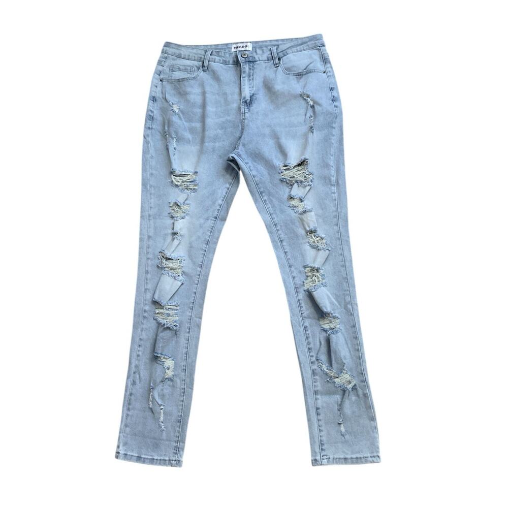 Mekool XXL Light Wash Distressed Skinny Blue Jeans NWT